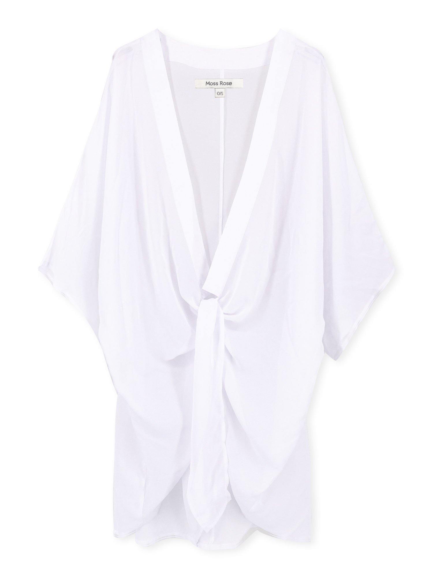 Moss Rose Solid Tie Front Kimono