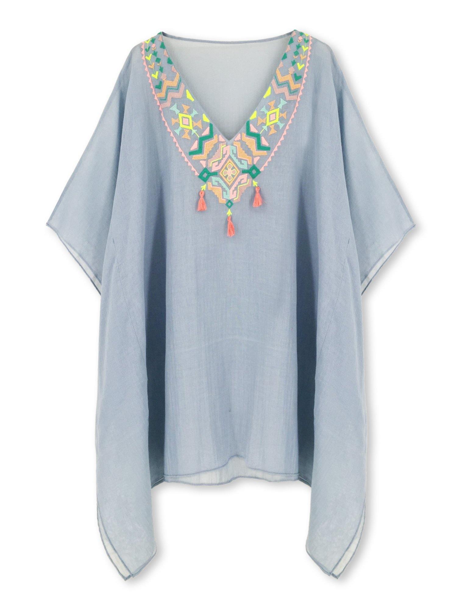 Moss Rose V-neck Embroidery Kaftan