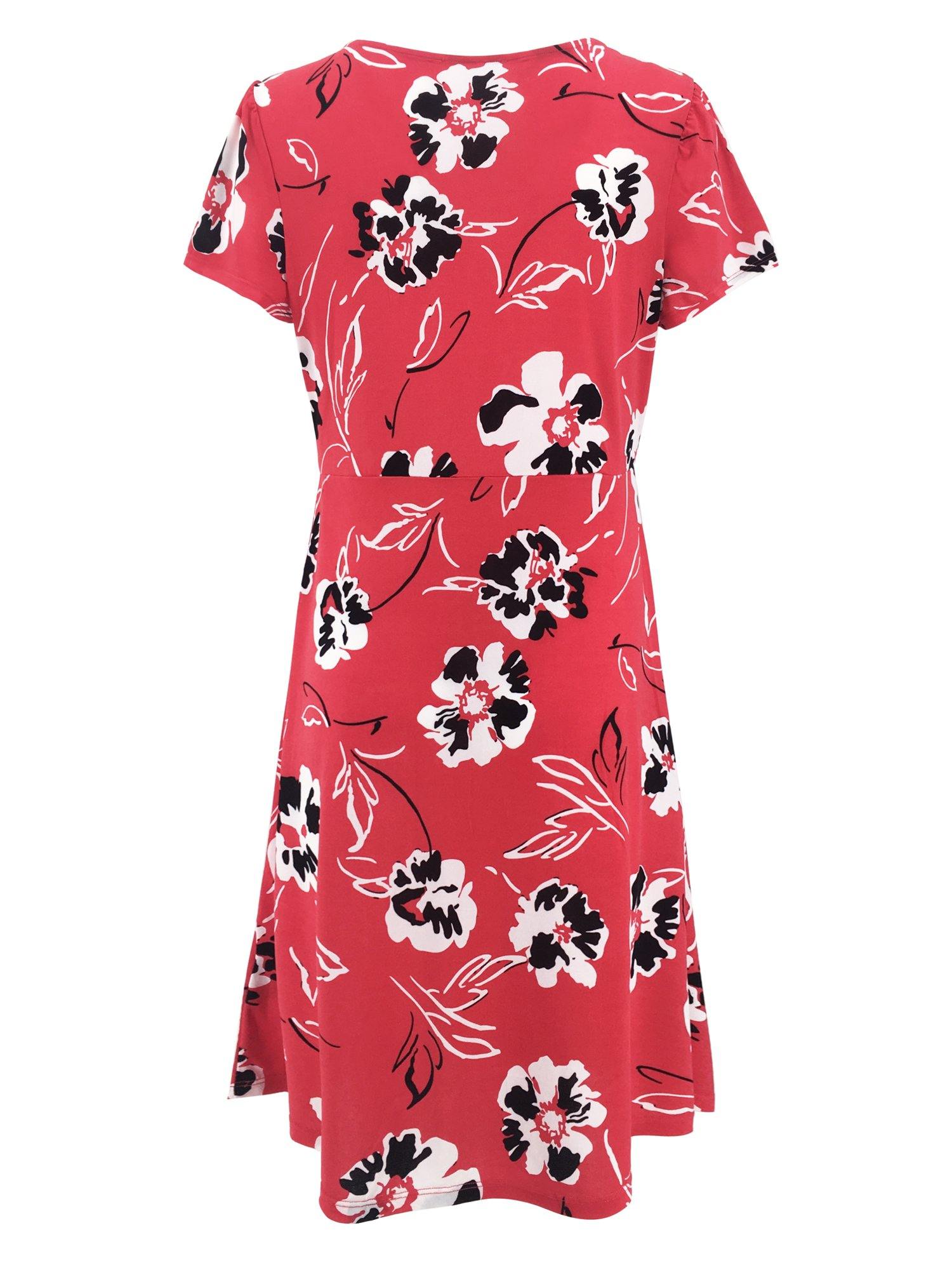 Moss Rose Red Floral Wrap Mini Dress