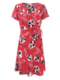 Moss Rose Red Floral Wrap Mini Dress