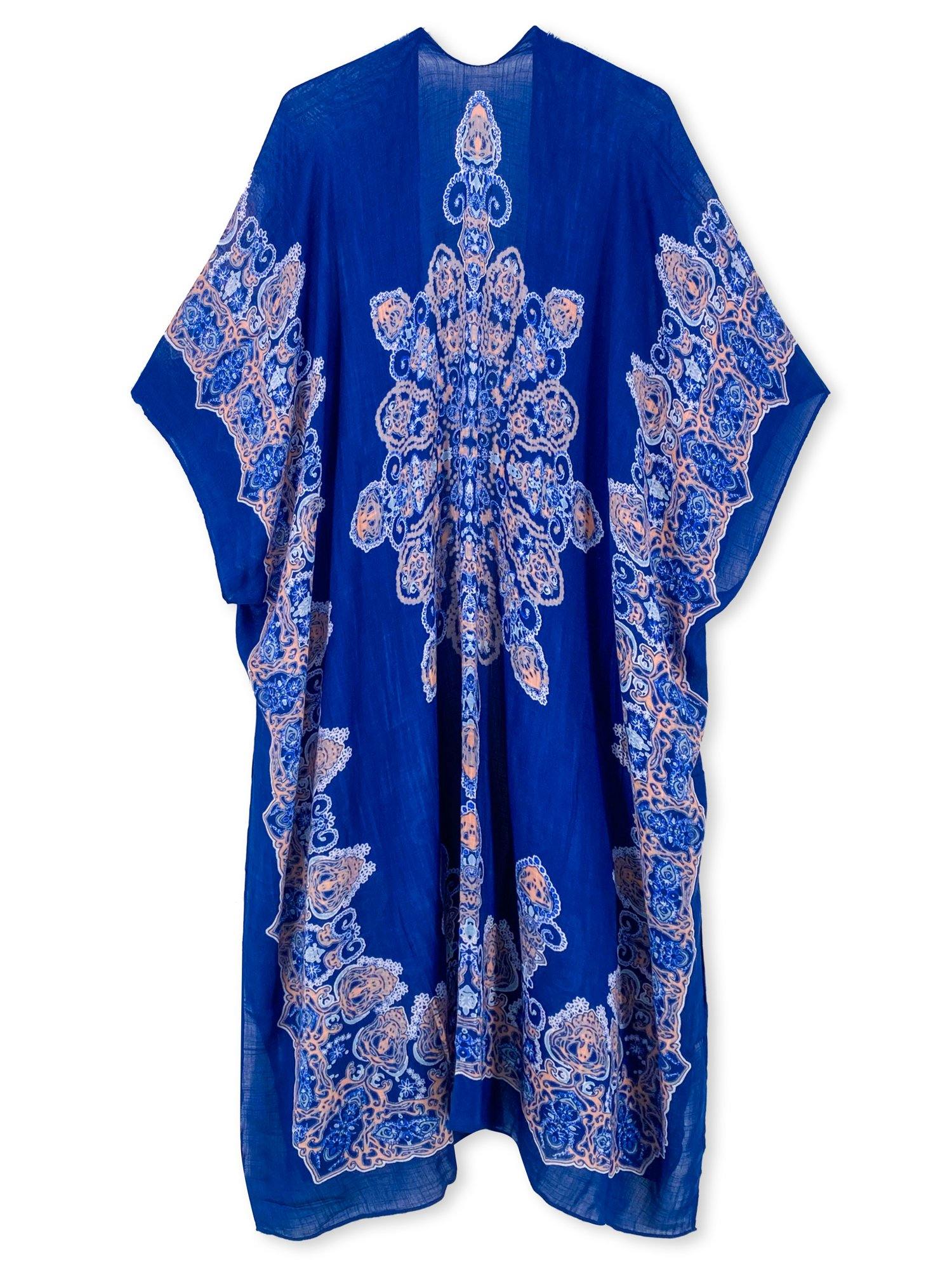 Adeline Blue Coral Print Kimono - Shopmossrose