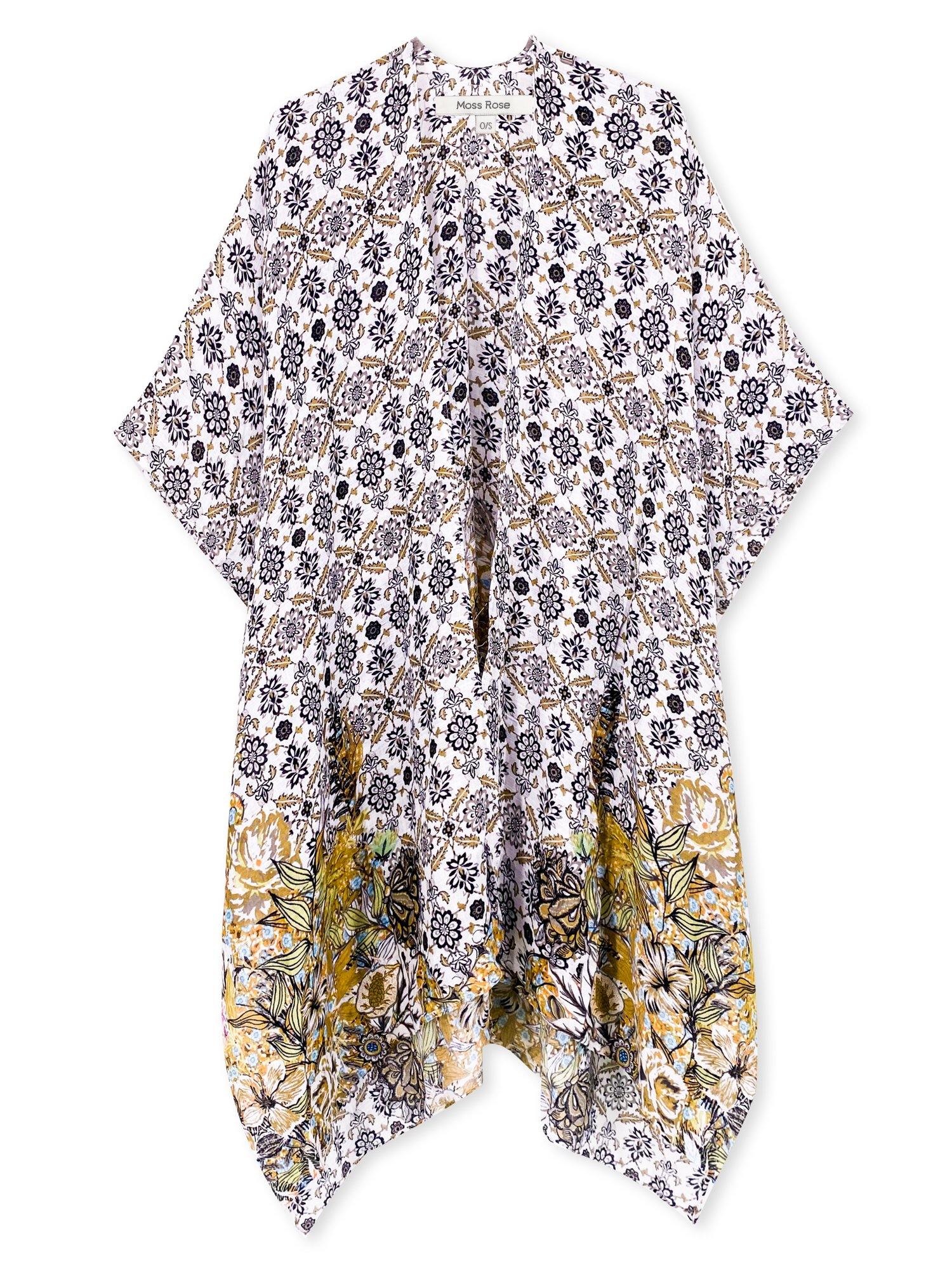 Beige Mixed Flowers Kimono - Shopmossrose