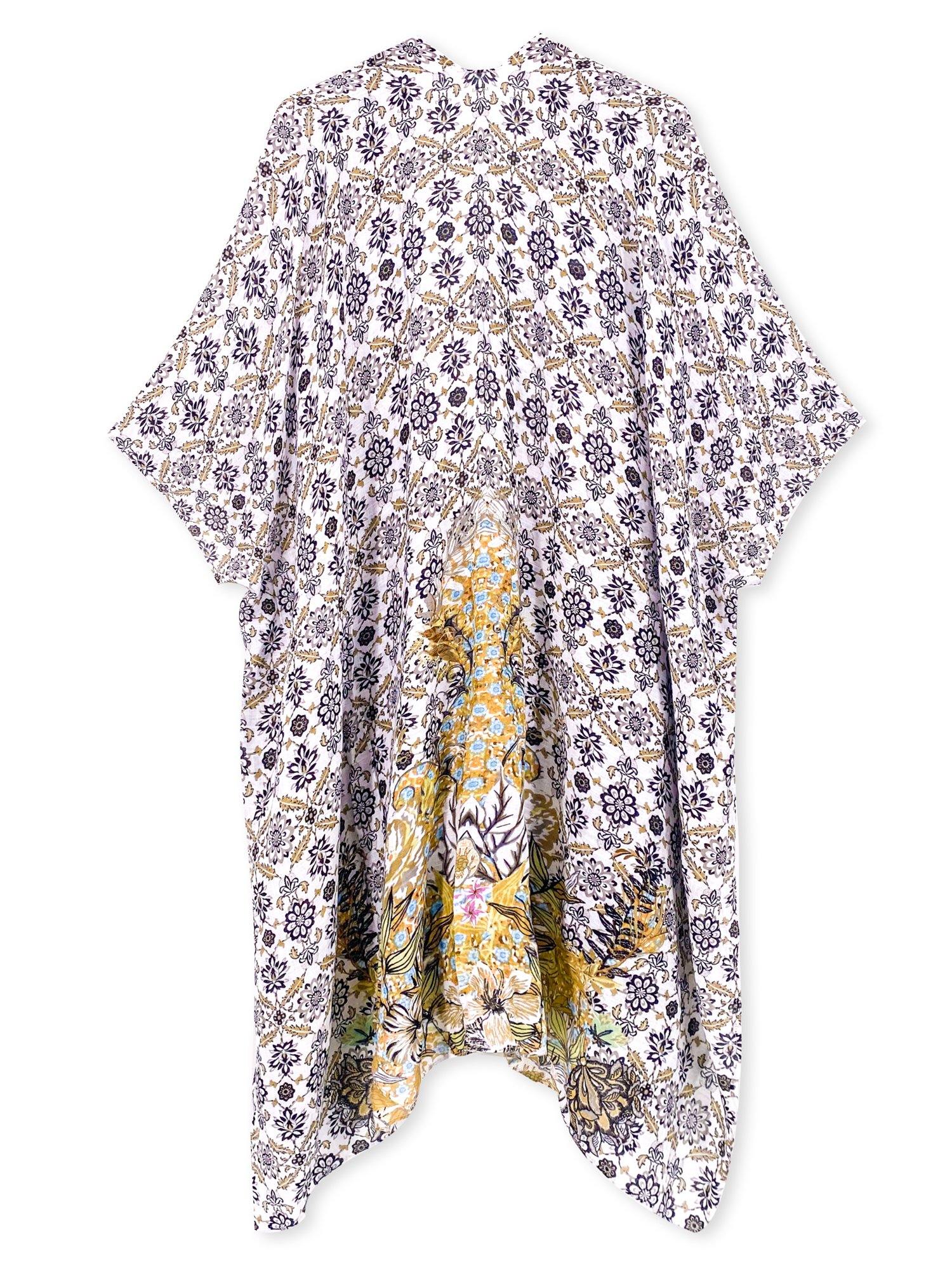 Beige Mixed Flowers Kimono - Shopmossrose