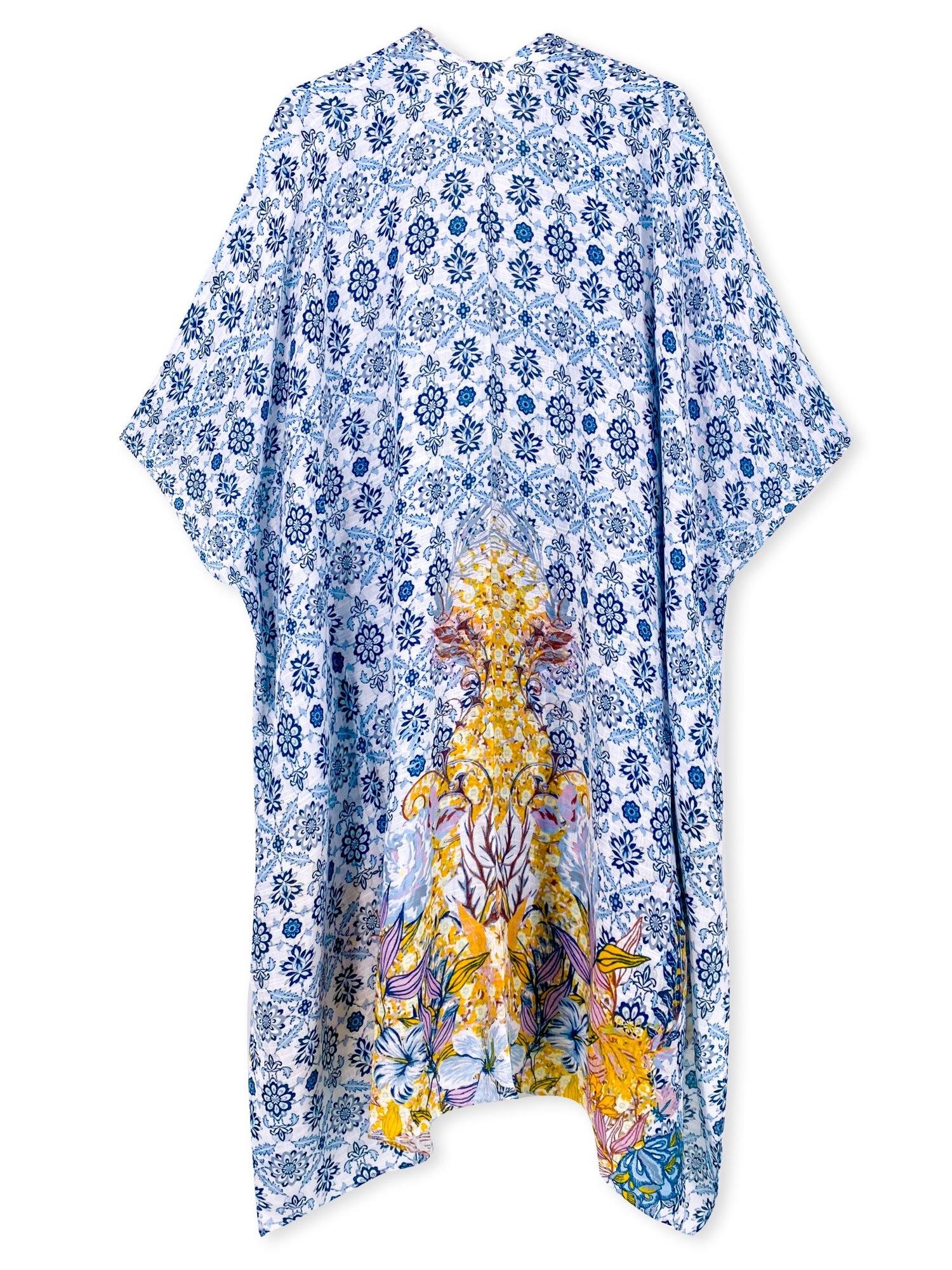 Blue Mixed Flowers Kimono - Shopmossrose
