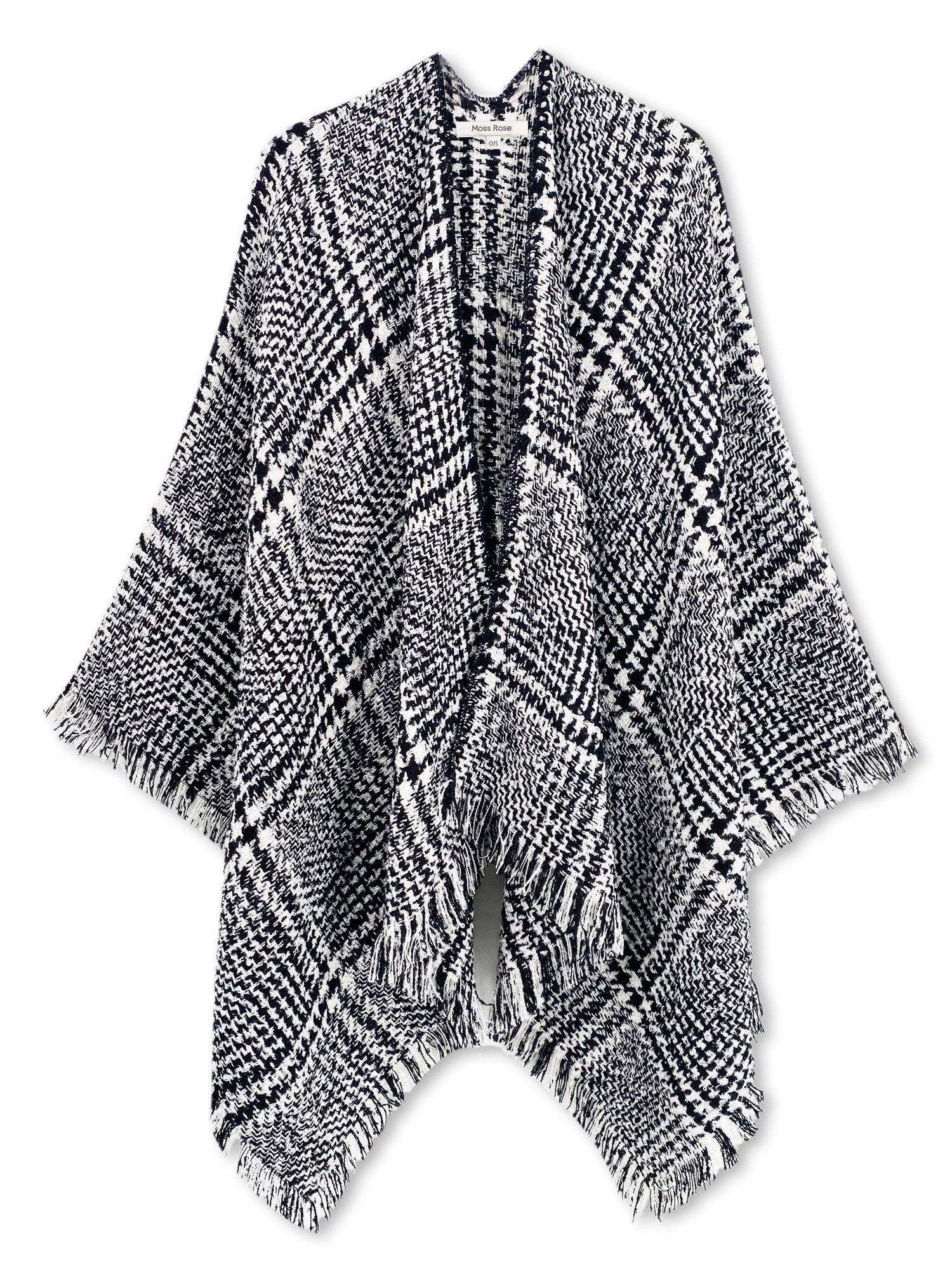 Black And White Houndstooth Poncho - Shopmossrose