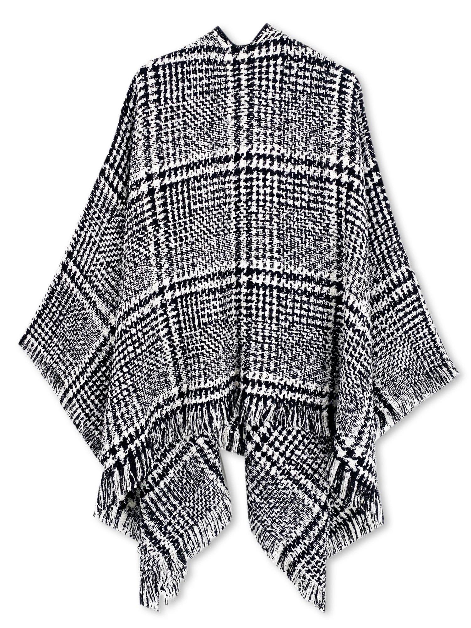 Black And White Houndstooth Poncho - Shopmossrose