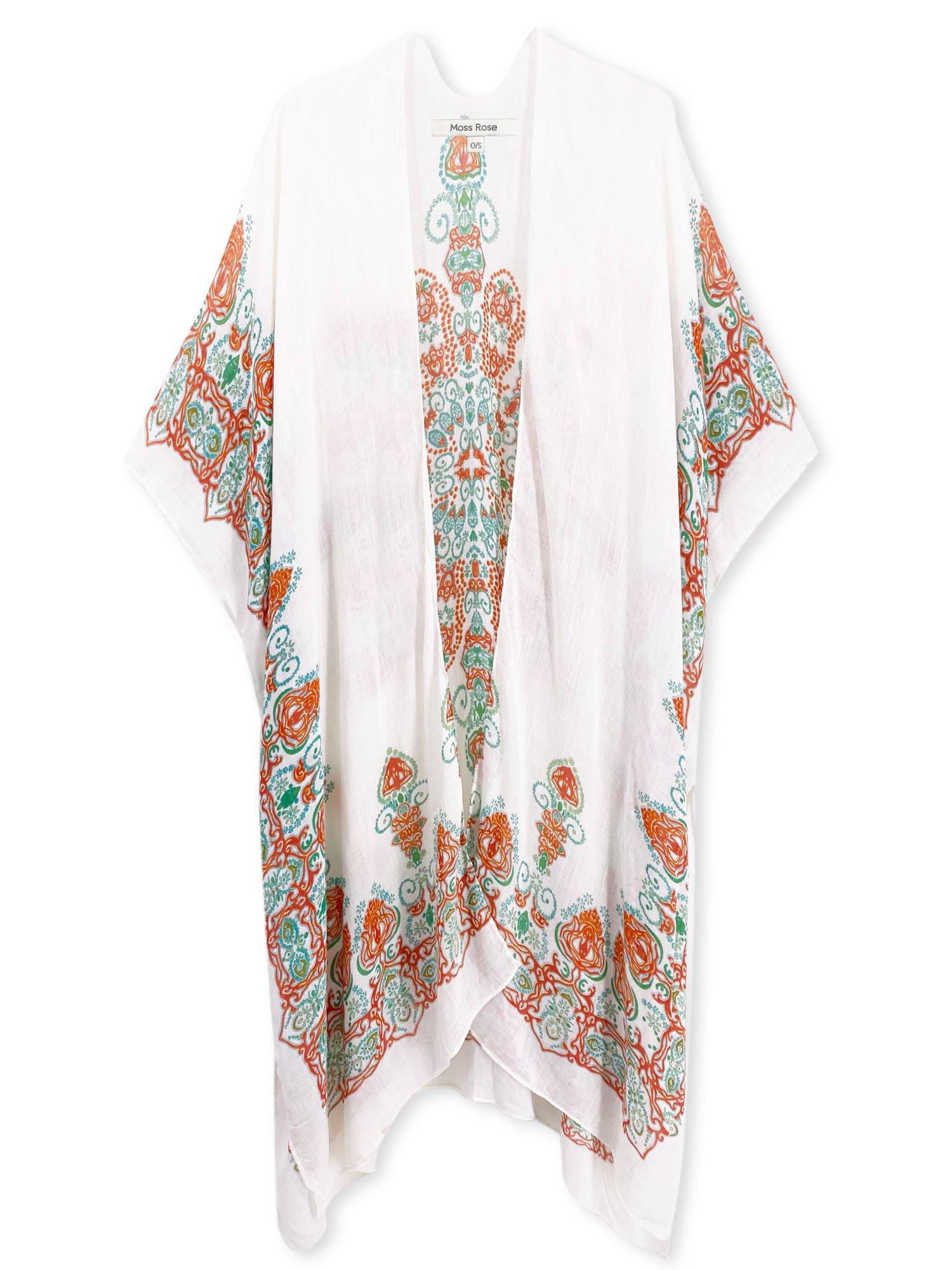 Moss Rose Adeline White Print Kimono