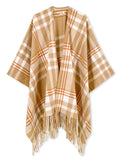 Camel Cream Plaid Poncho Cape