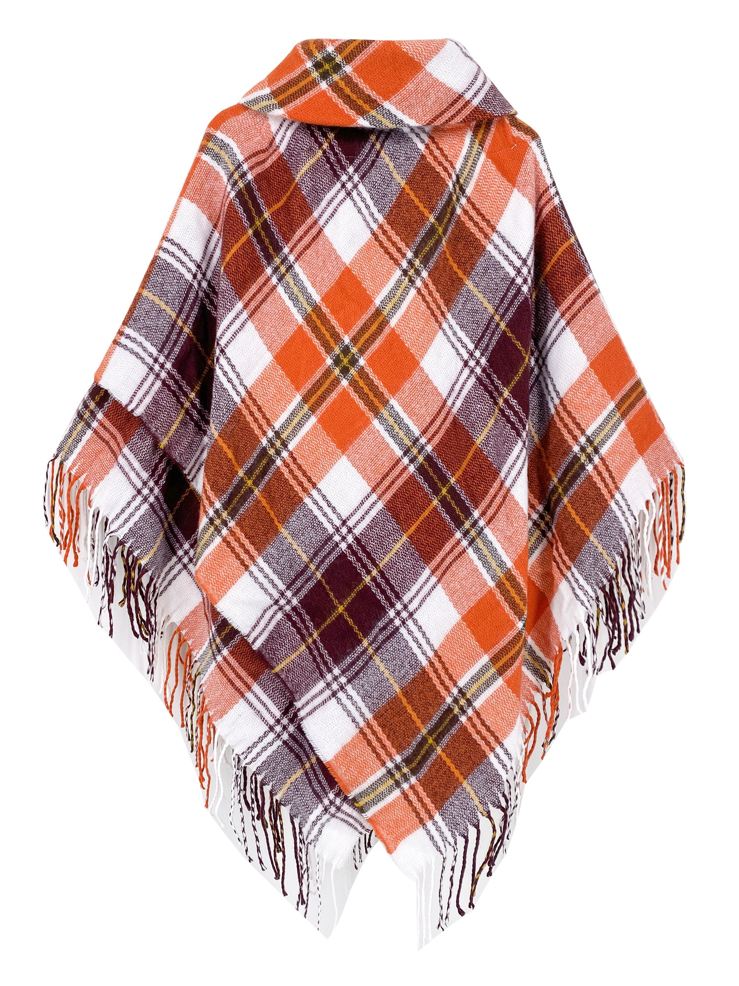 Bronze Plaid Tasseled Toggle Poncho Wrap