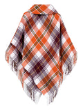 Bronze Plaid Tasseled Toggle Poncho Wrap
