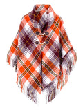 Bronze Plaid Tasseled Toggle Poncho Wrap