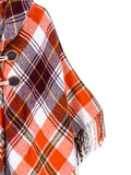 Bronze Plaid Tasseled Toggle Poncho Wrap