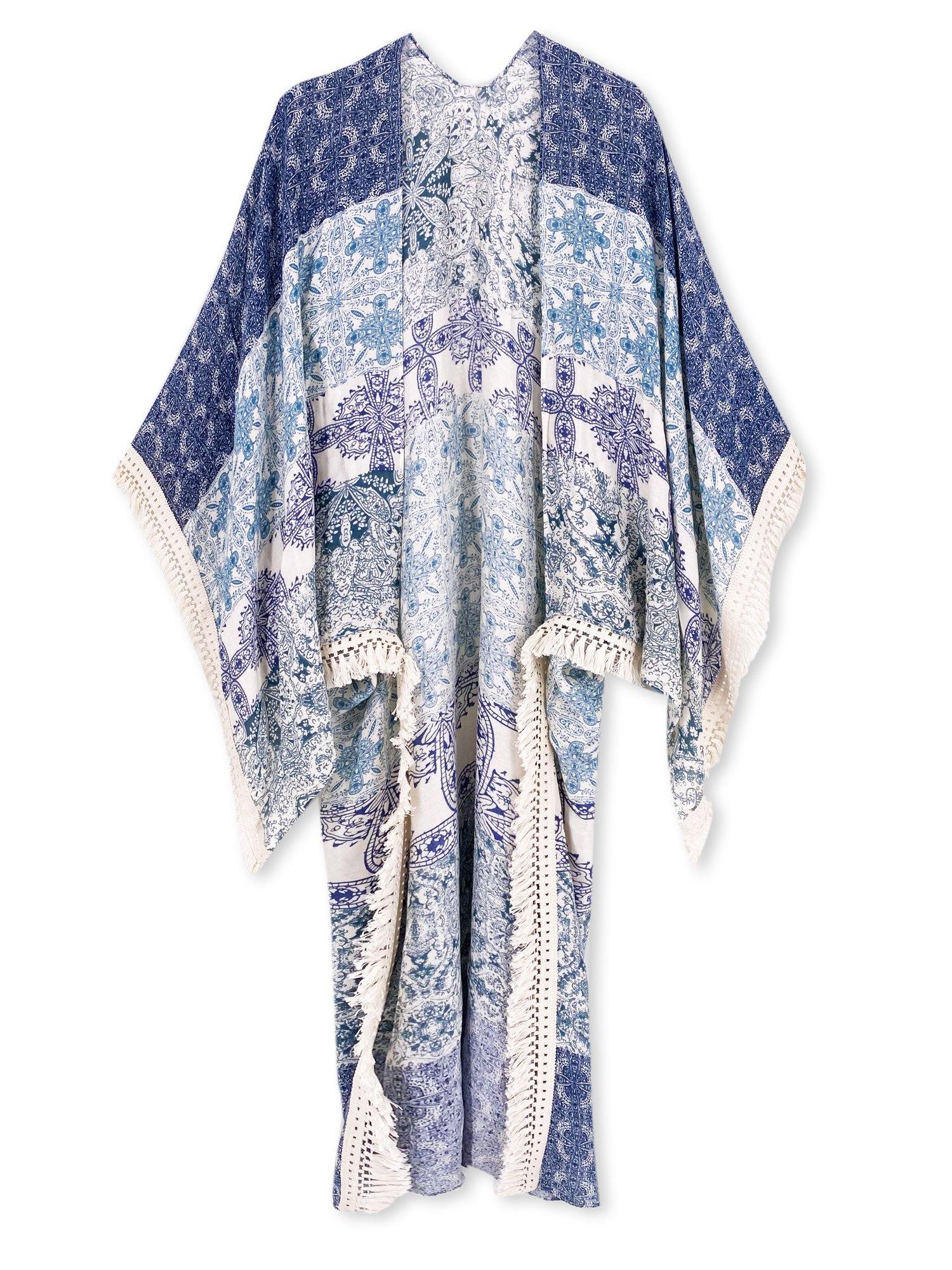 Moss Rose Bohemian Tassel Maxi Kimono