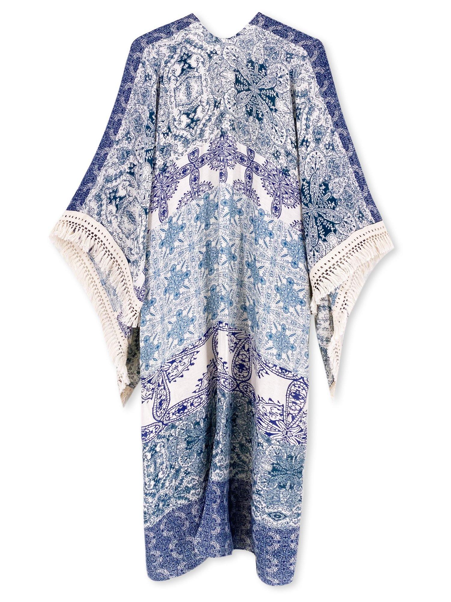 Moss Rose Bohemian Tassel Maxi Kimono