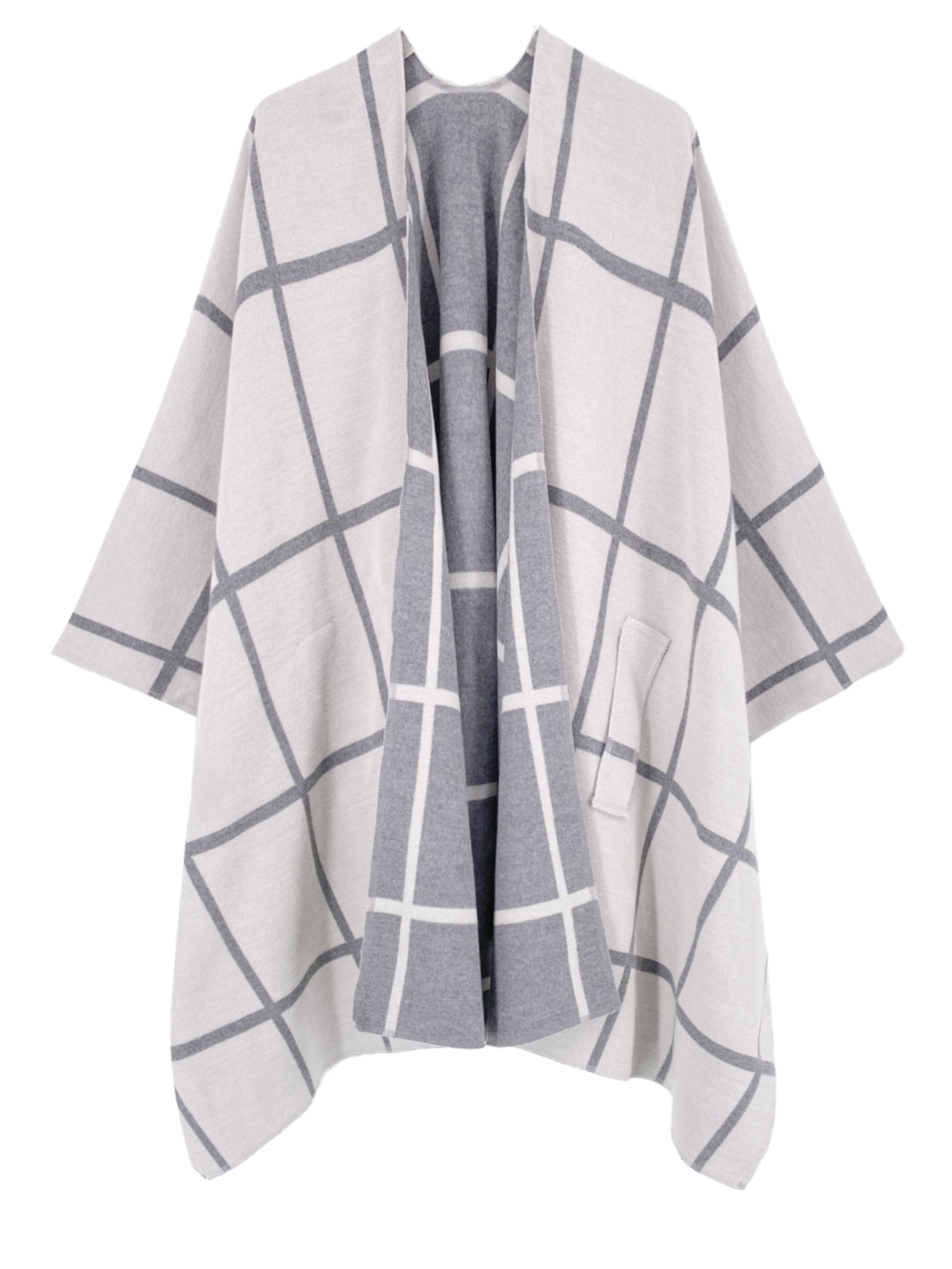 Reversible Plaid Ruana Wrap Shawl