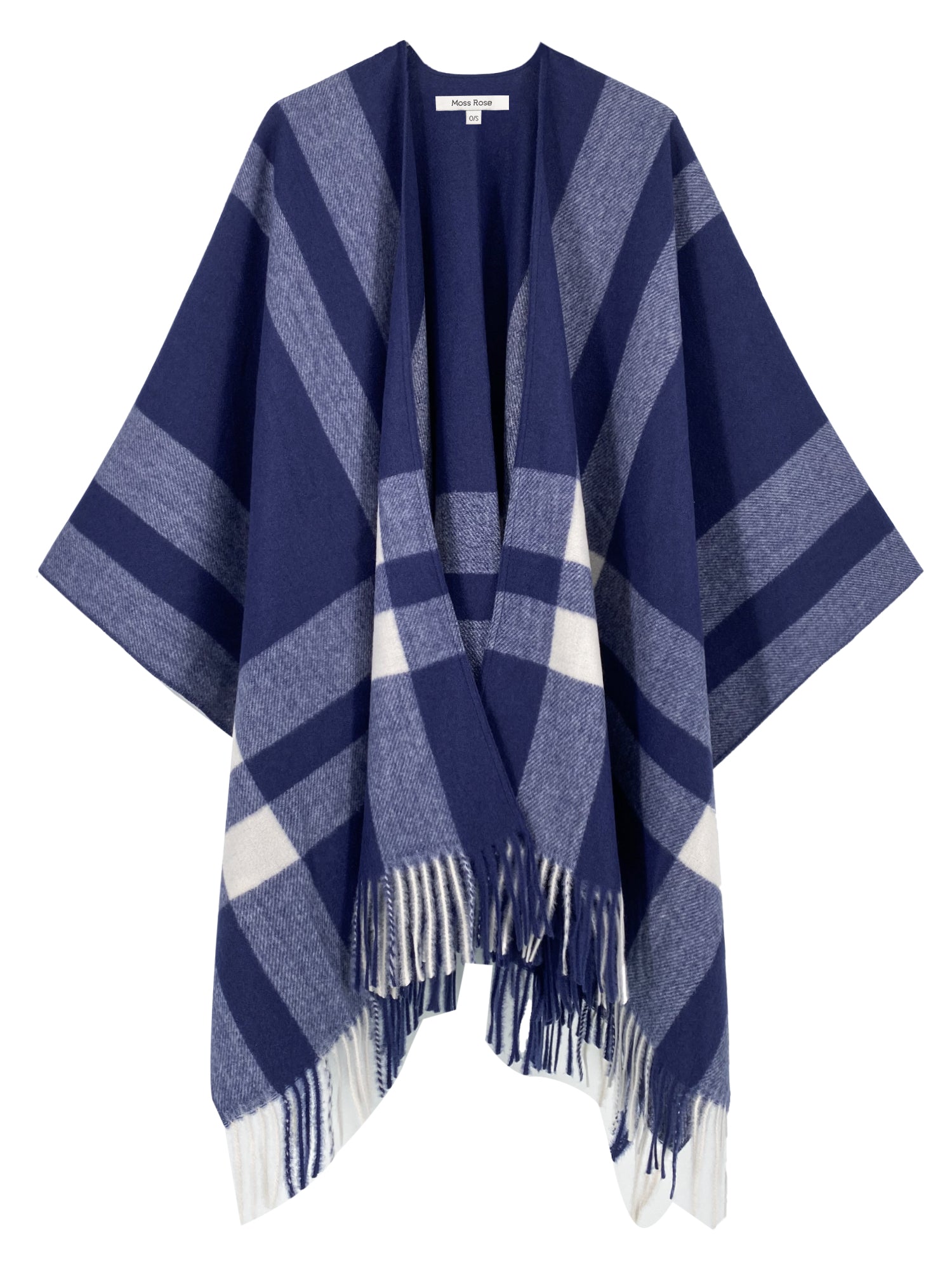 Navy Check Poncho Cape
