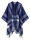 Navy Check Poncho Cape