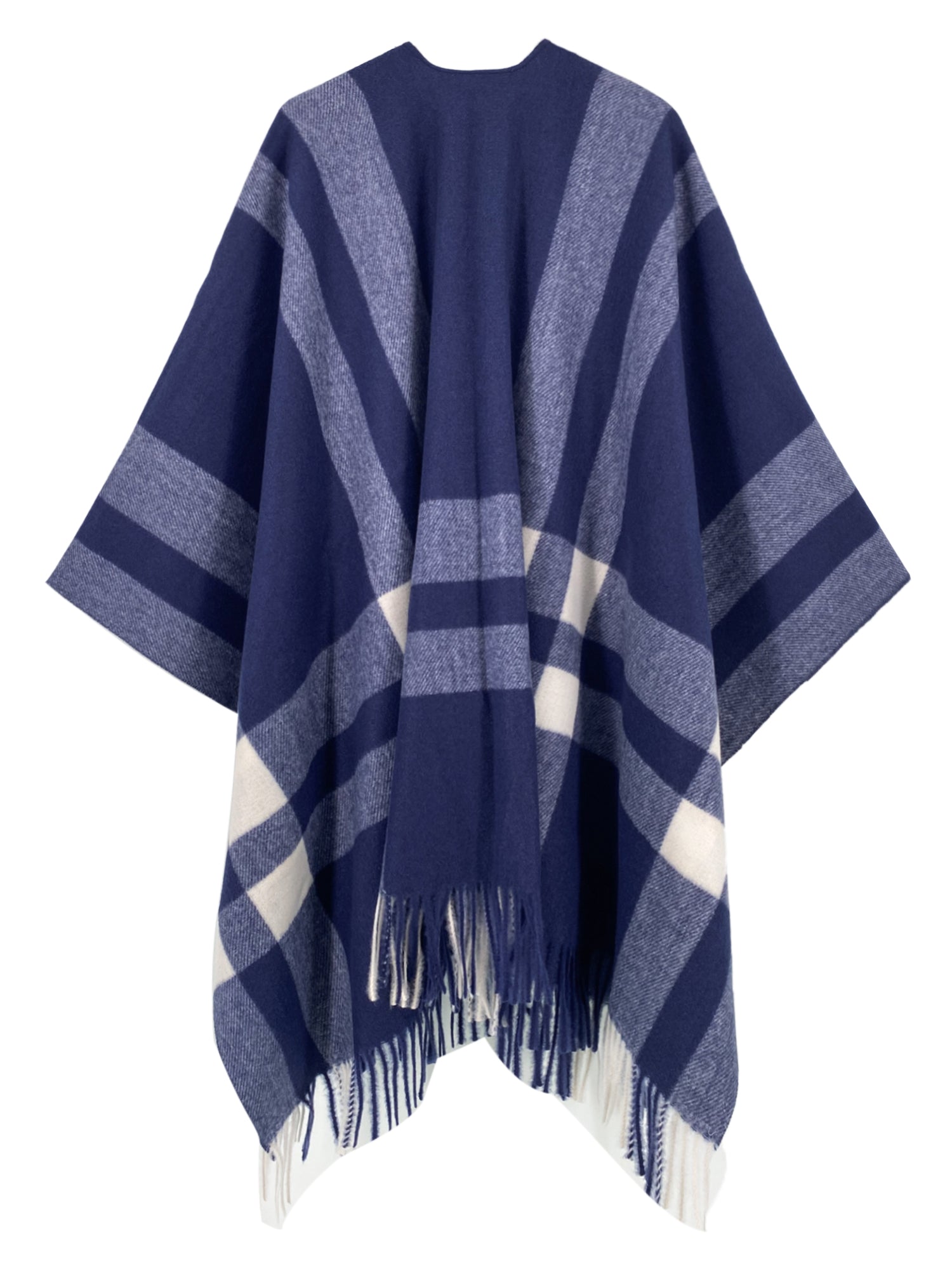 Navy Check Poncho Cape