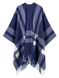 Navy Check Poncho Cape