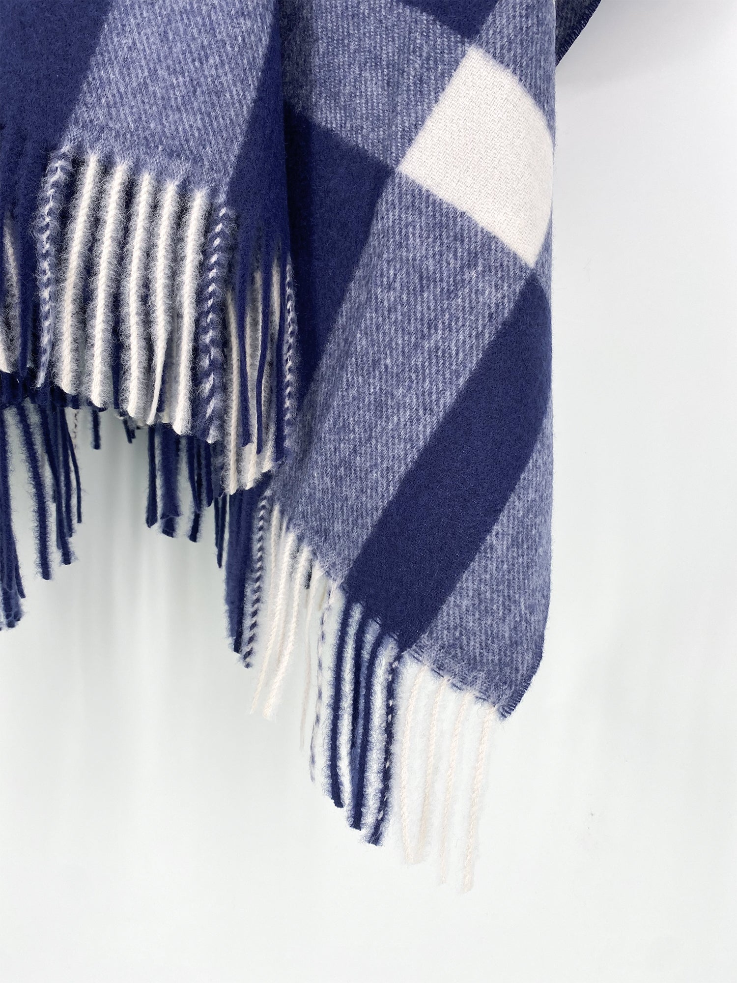 Navy Check Poncho Cape