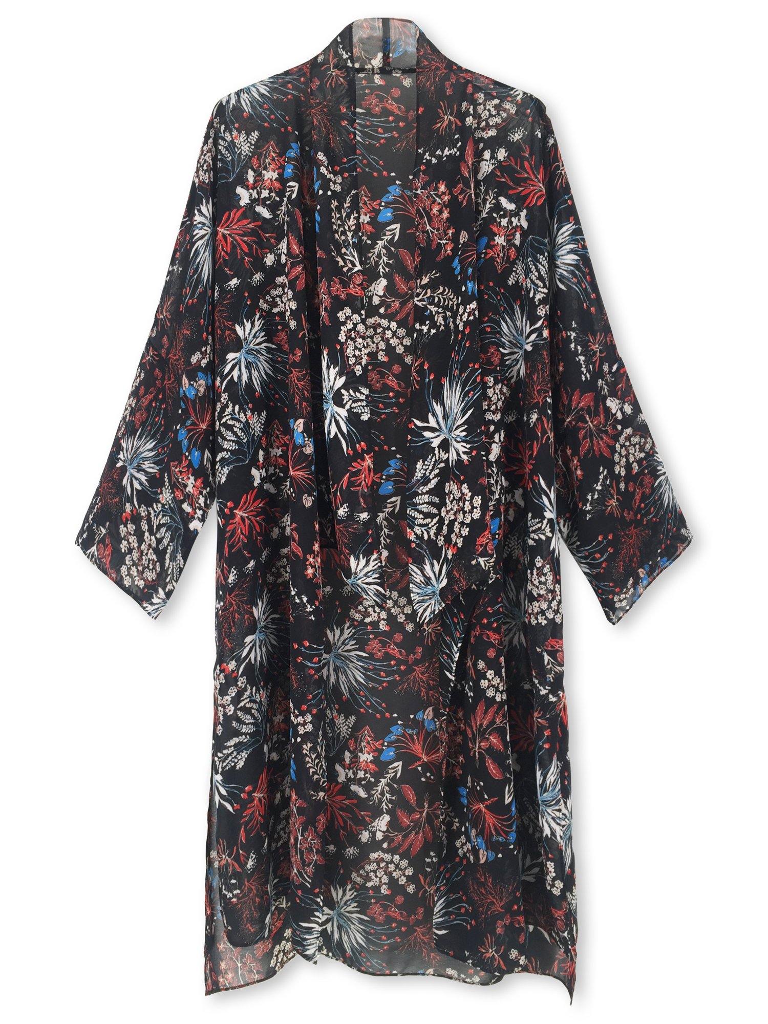 Moss Rose Black Flora Airy Cover Up