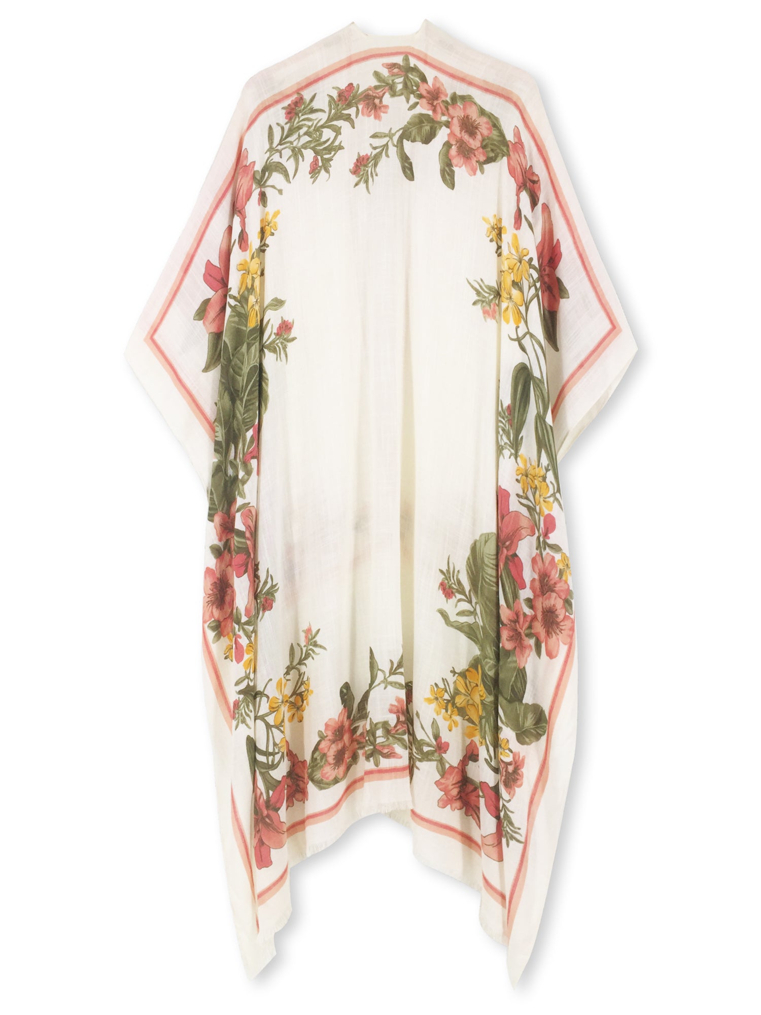 Ivory Floral Kimono Beach Cover Up