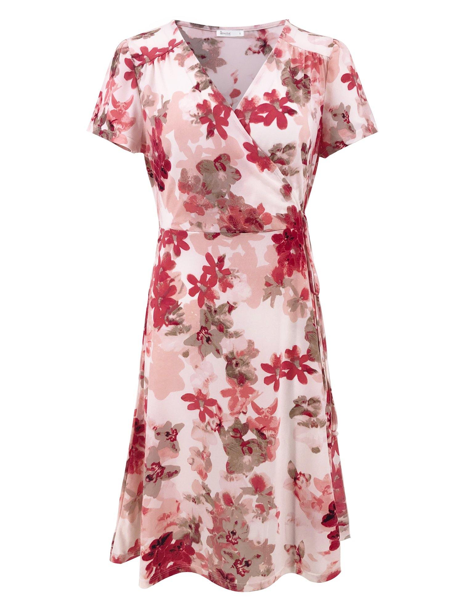 Moss Rose Pink Floral Wrap Mini Dress