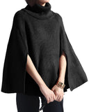 Split Detail Turtleneck Knit Poncho - Shopmossrose