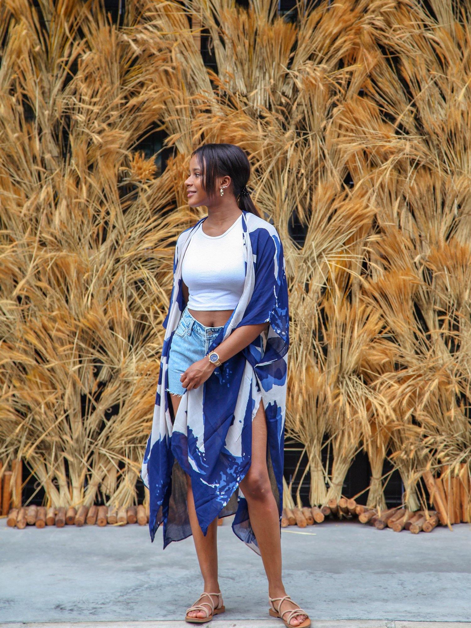 Moss Rose Blue Boho Kimono