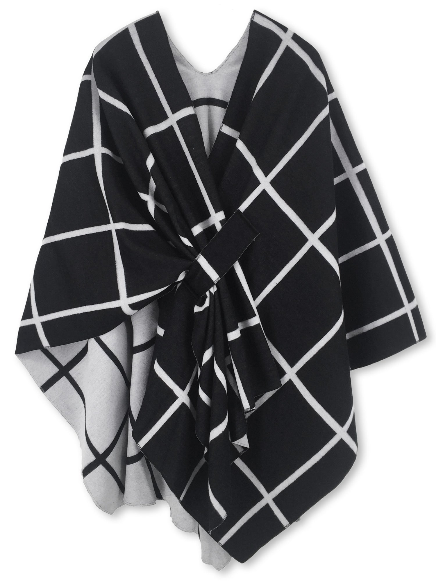 Reversible Plaid Ruana Wrap Shawl
