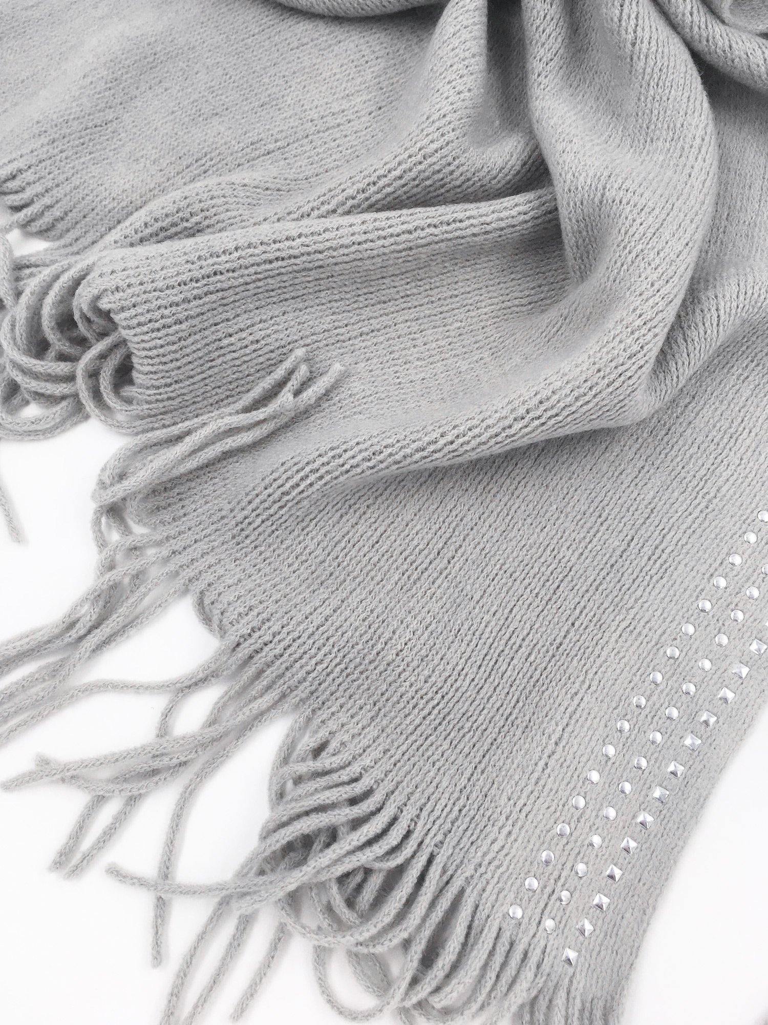 Studded Detail Fringe Knit Wrap - Shopmossrose
