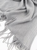 Studded Detail Fringe Knit Wrap - Shopmossrose