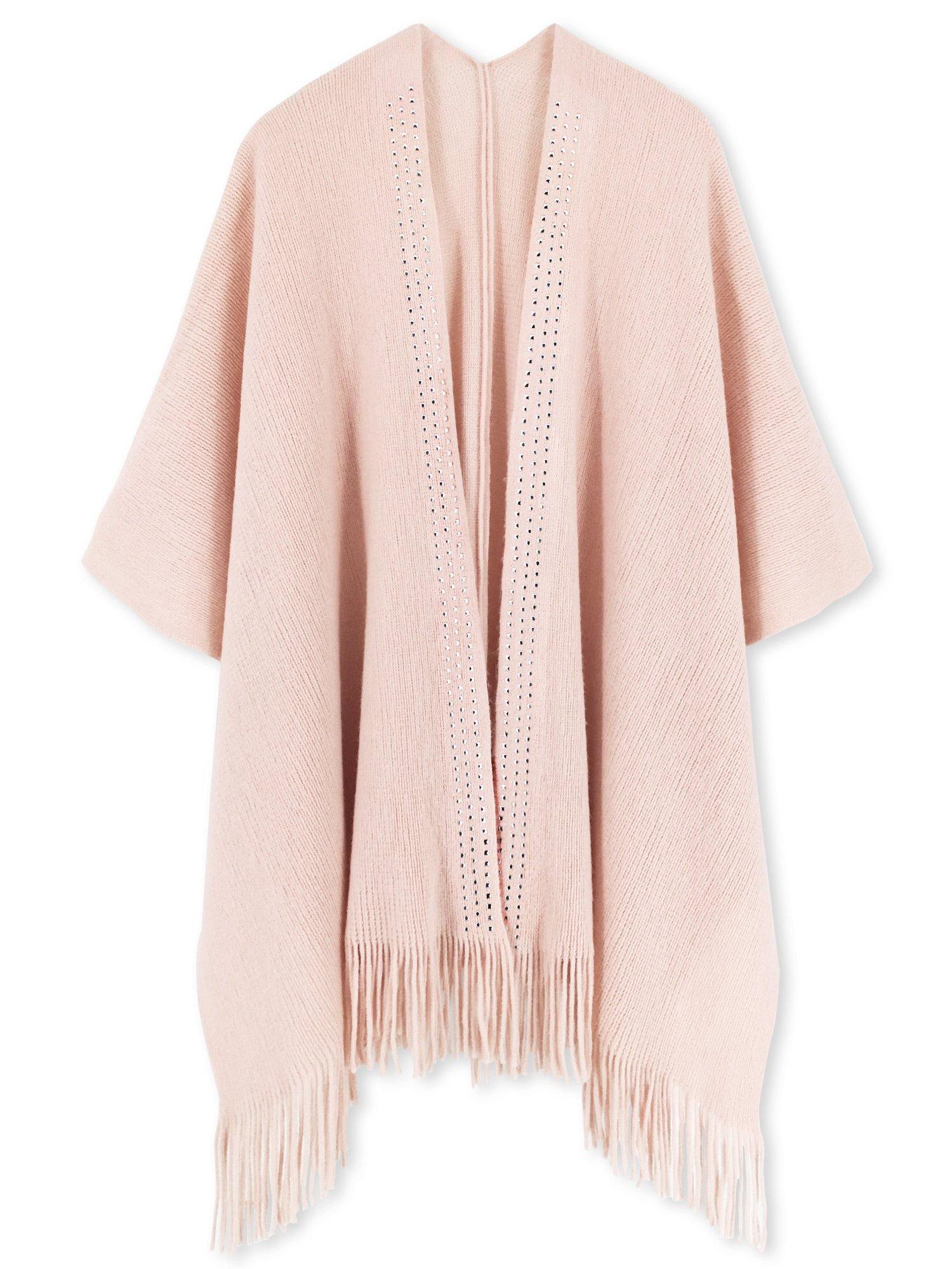 Studded Detail Fringe Knit Wrap - Shopmossrose
