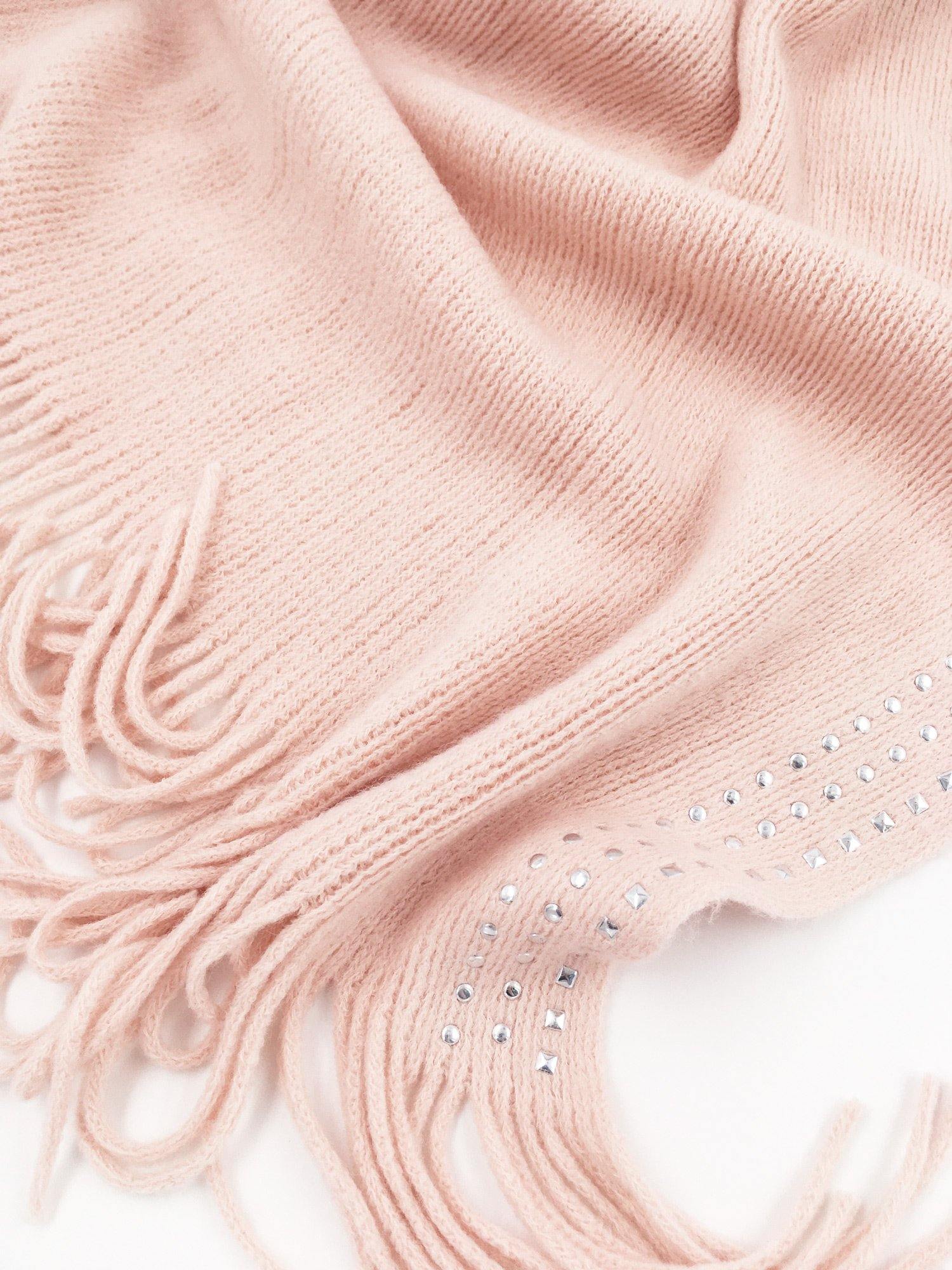 Studded Detail Fringe Knit Wrap - Shopmossrose