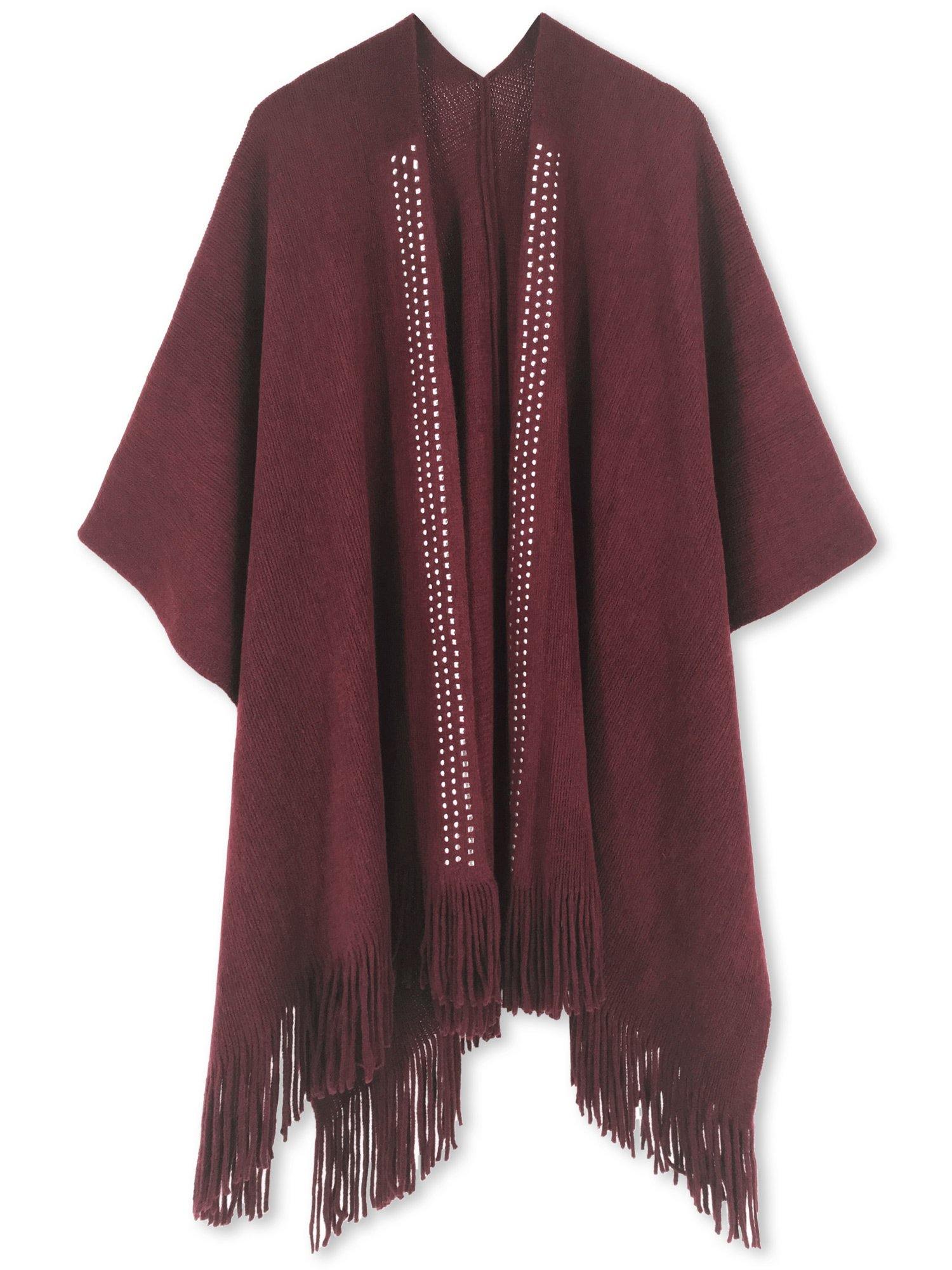 Studded Detail Fringe Knit Wrap - Shopmossrose
