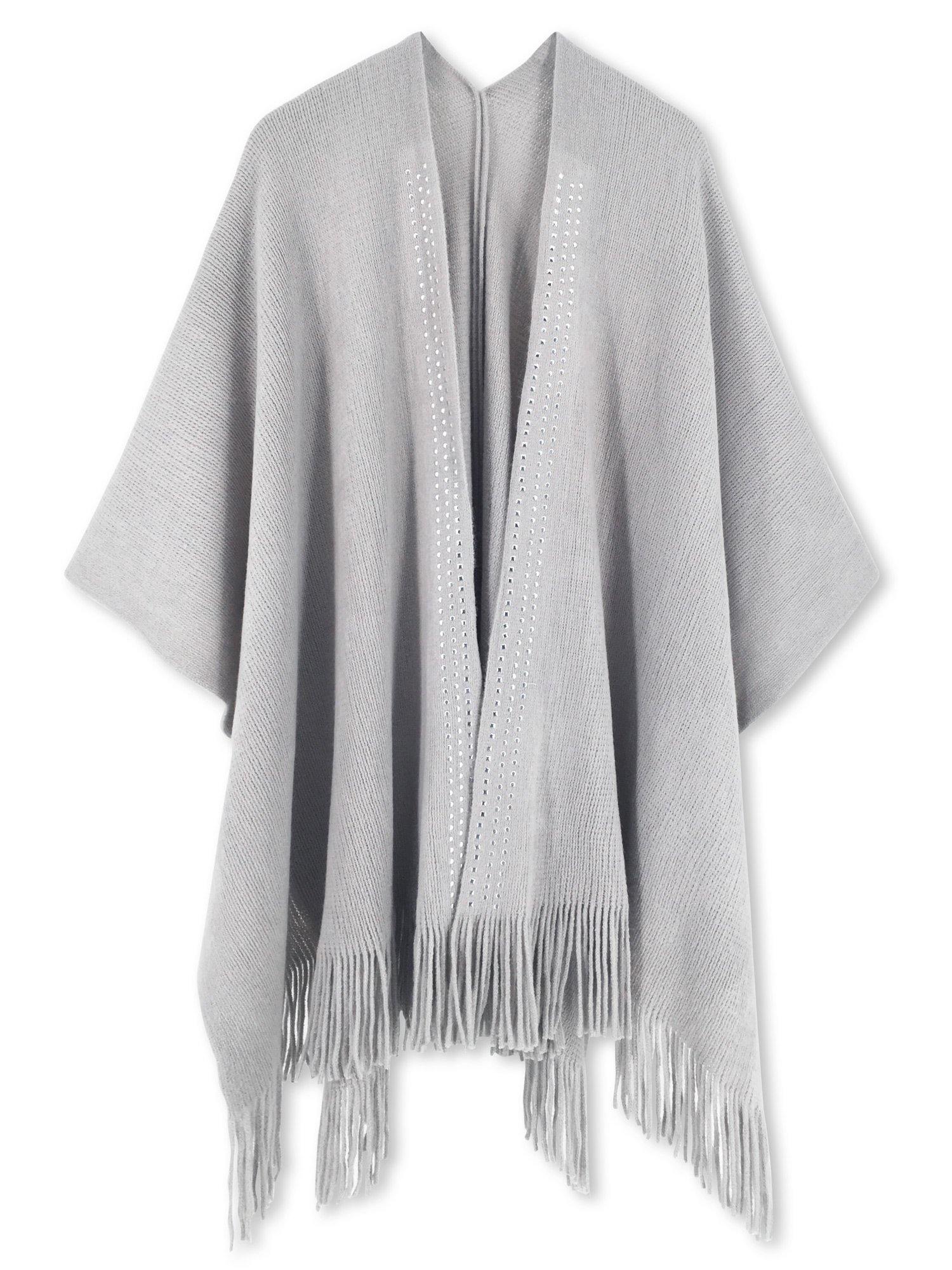 Studded Detail Fringe Knit Wrap - Shopmossrose