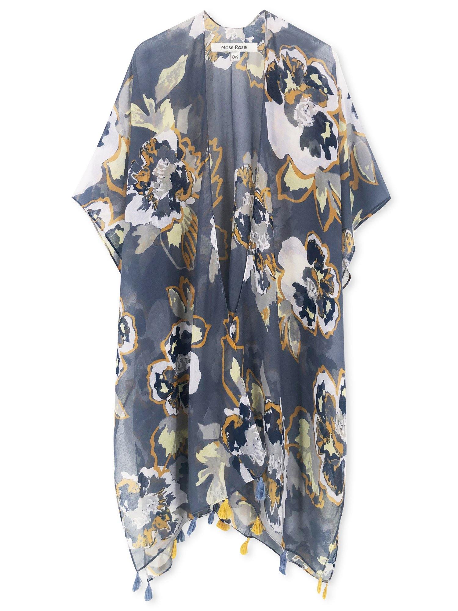 Moss Rose Dusty Blue Garden Kimono