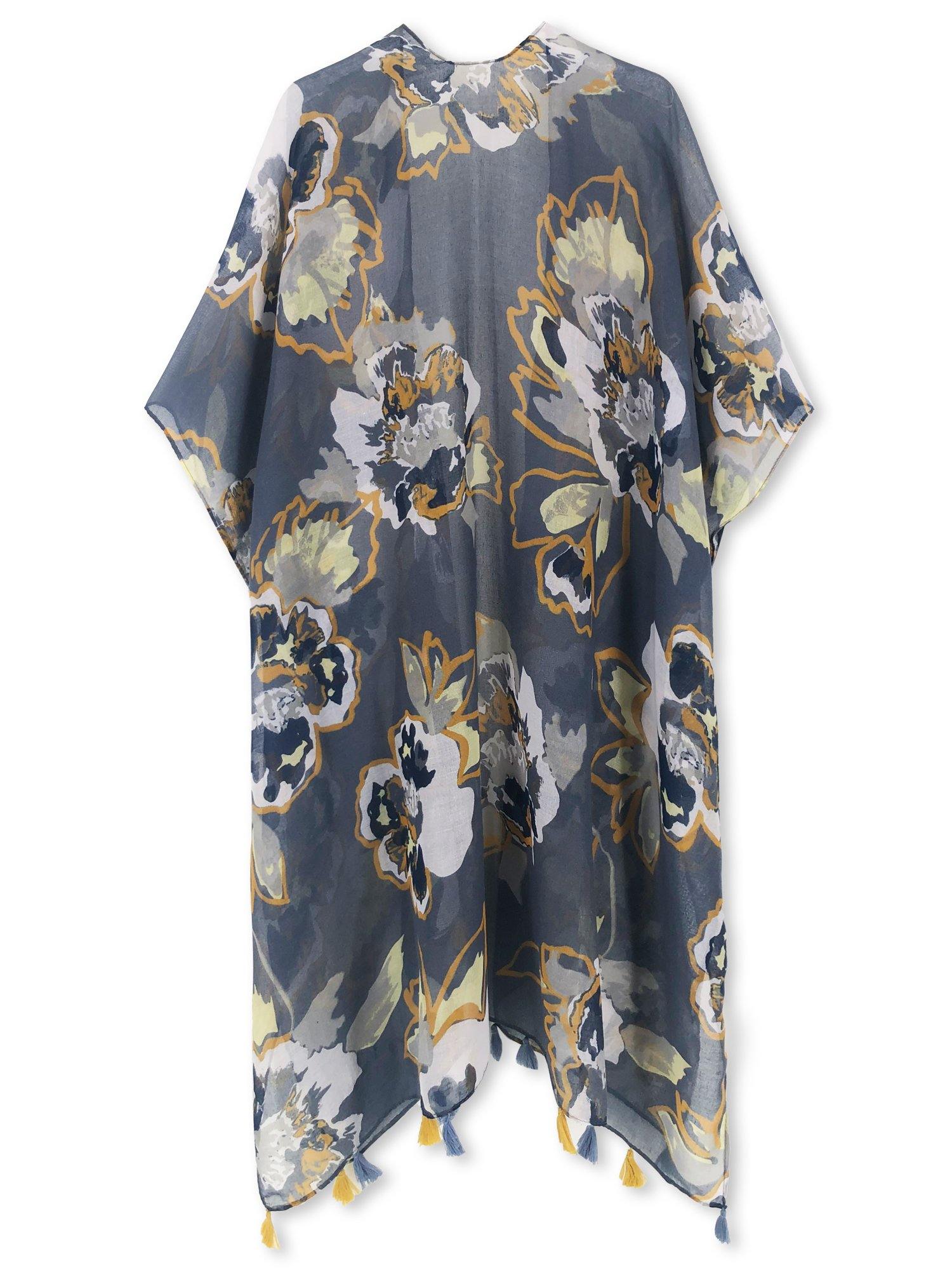 Moss Rose Dusty Blue Garden Kimono