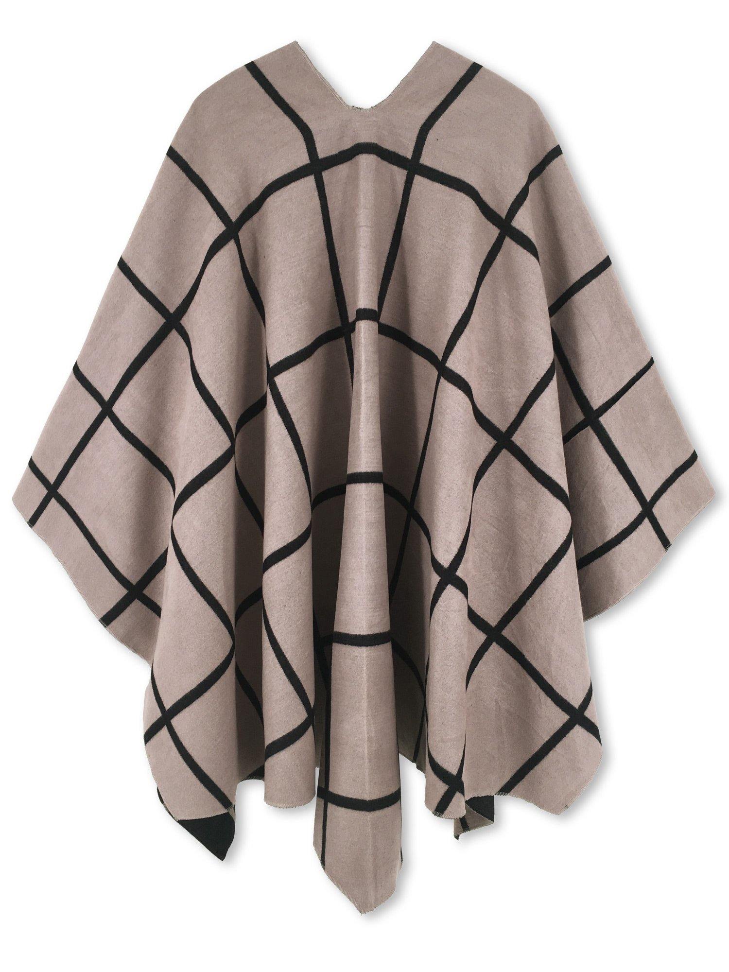 Moss Rose Black and Khaki Plaid Poncho