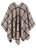 Moss Rose Black and Khaki Plaid Poncho