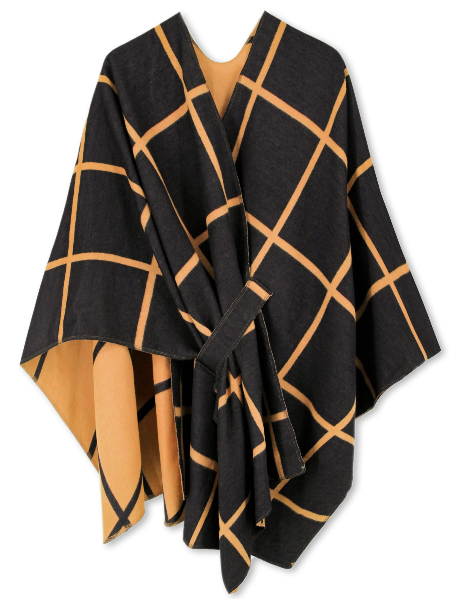 Reversible Plaid Ruana Wrap Shawl