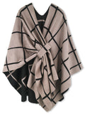 Moss Rose Black and Khaki Plaid Poncho