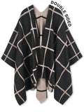 Moss Rose Black and Khaki Plaid Poncho