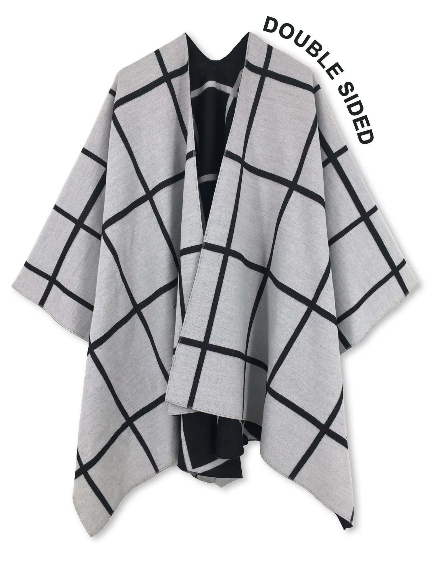 Reversible Plaid Ruana Wrap Shawl