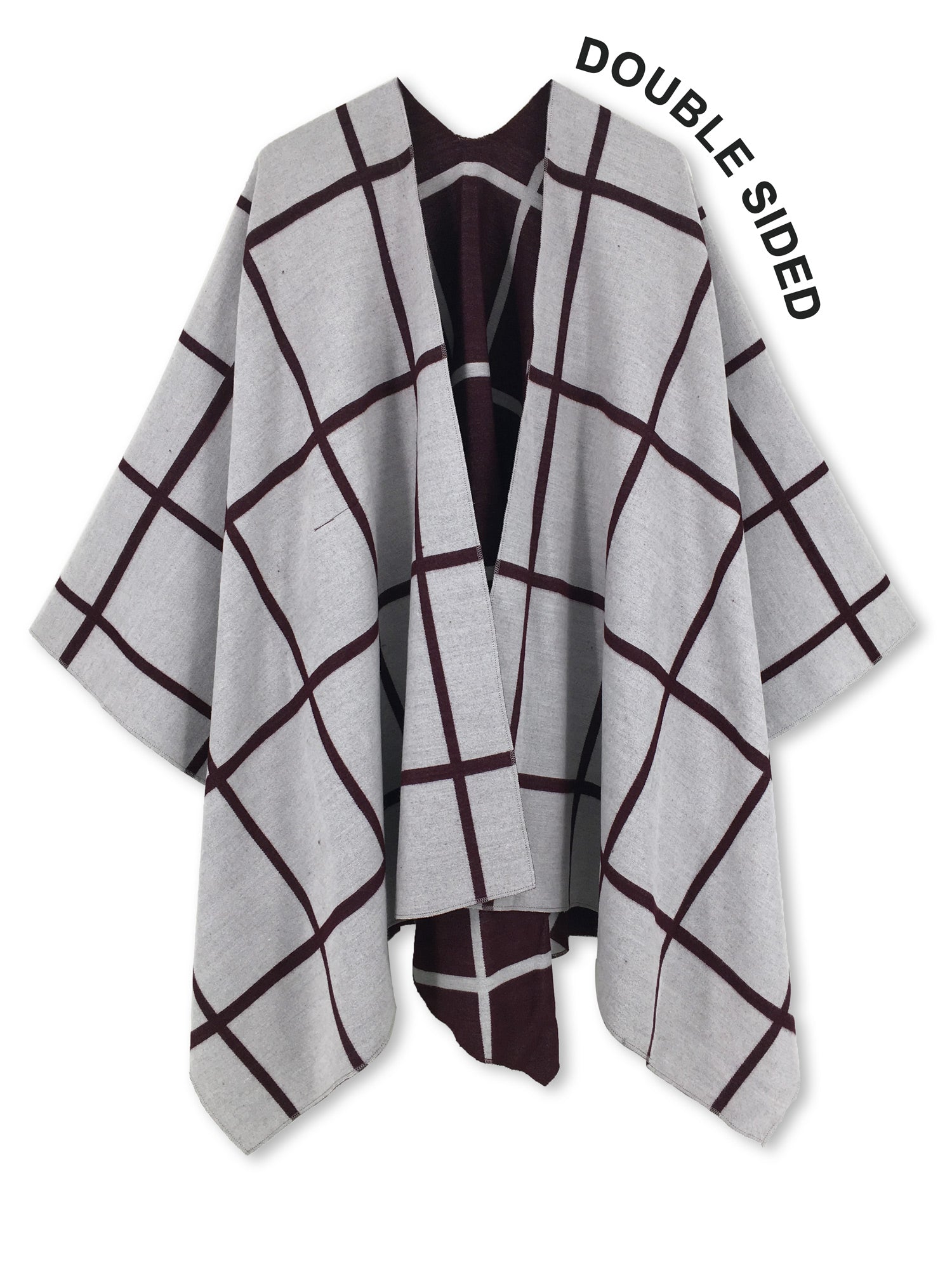 Reversible Plaid Ruana Wrap Shawl