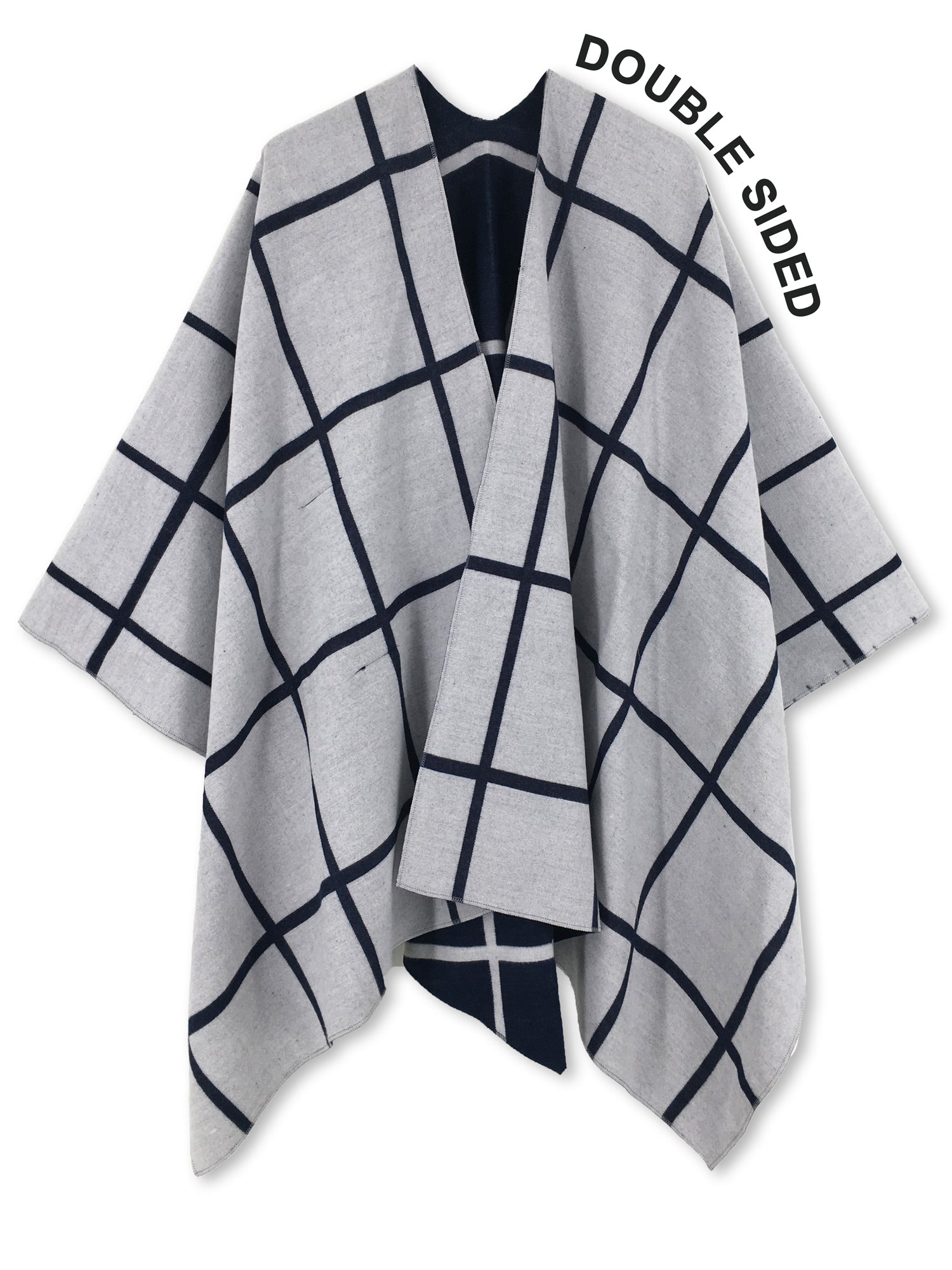Reversible Plaid Ruana Wrap Shawl