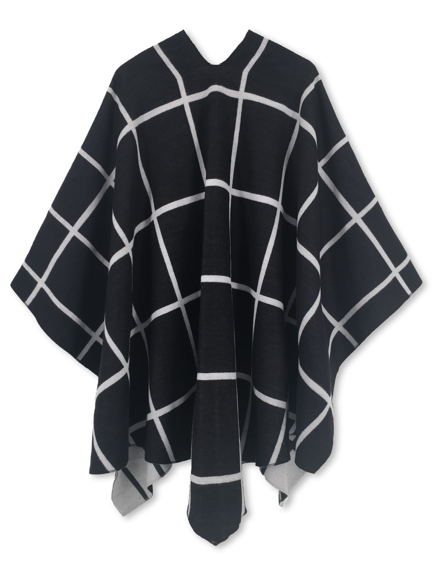 Reversible Plaid Ruana Wrap Shawl