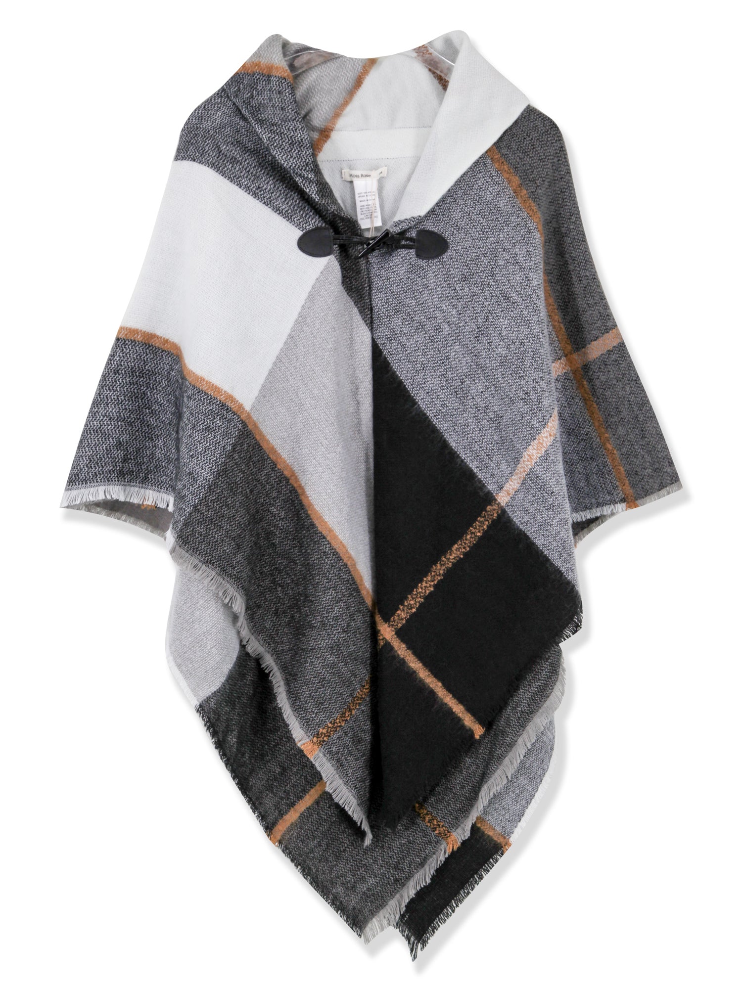 Grey Plaid Toggle Poncho Wrap