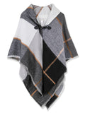 Grey Plaid Toggle Poncho Wrap