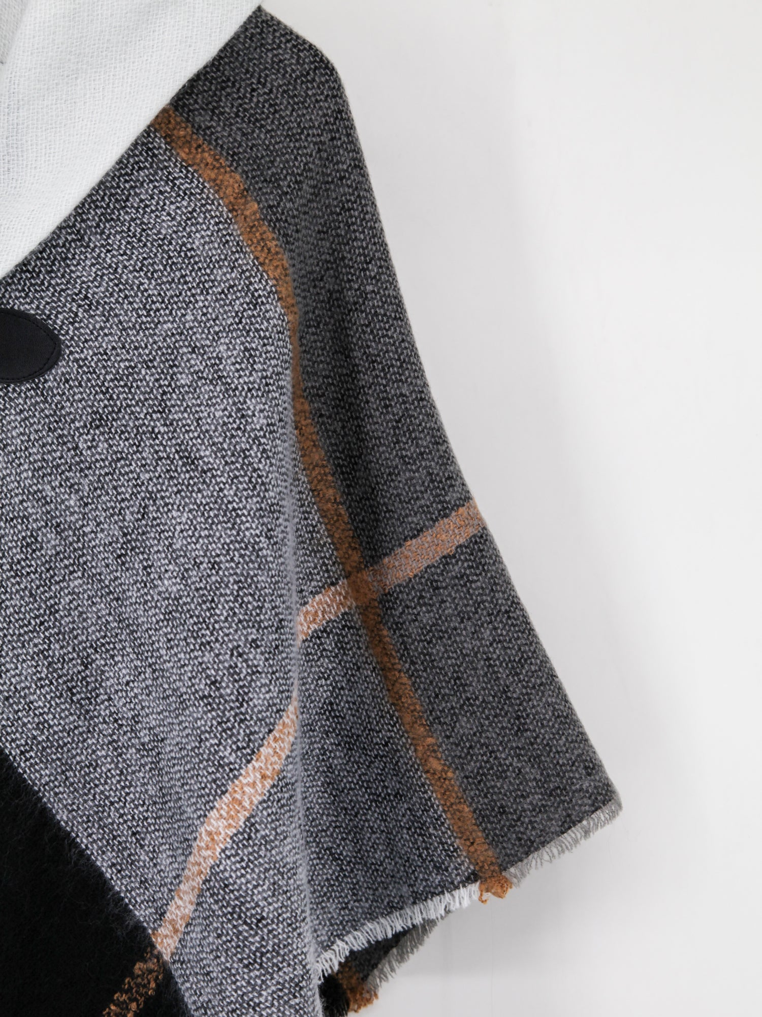 Grey Plaid Toggle Poncho Wrap
